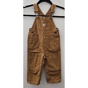 Infant Toddlers Carhartt Bibs Overalls Size 18M Light Brown Snaps 100% Cotton